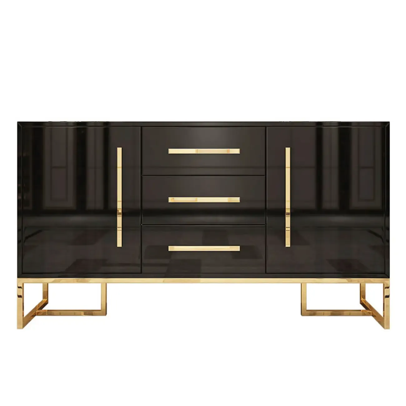 Glam Black Rectangle Accent Cabinets with Drawers & Doors Image - 5
