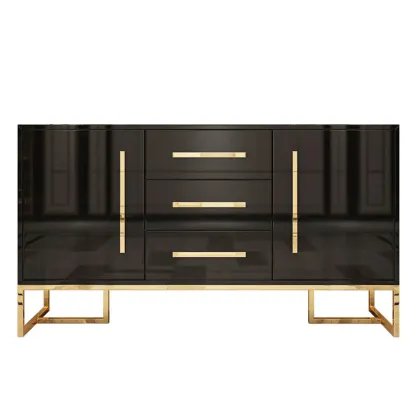 Glam Black Rectangle Accent Cabinets with Drawers & Doors Image - 5