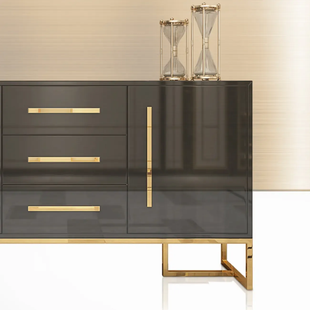 Glam Black Rectangle Accent Cabinets with Drawers & Doors Image - 7