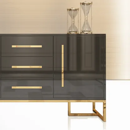 Glam Black Rectangle Accent Cabinets with Drawers & Doors Image - 7
