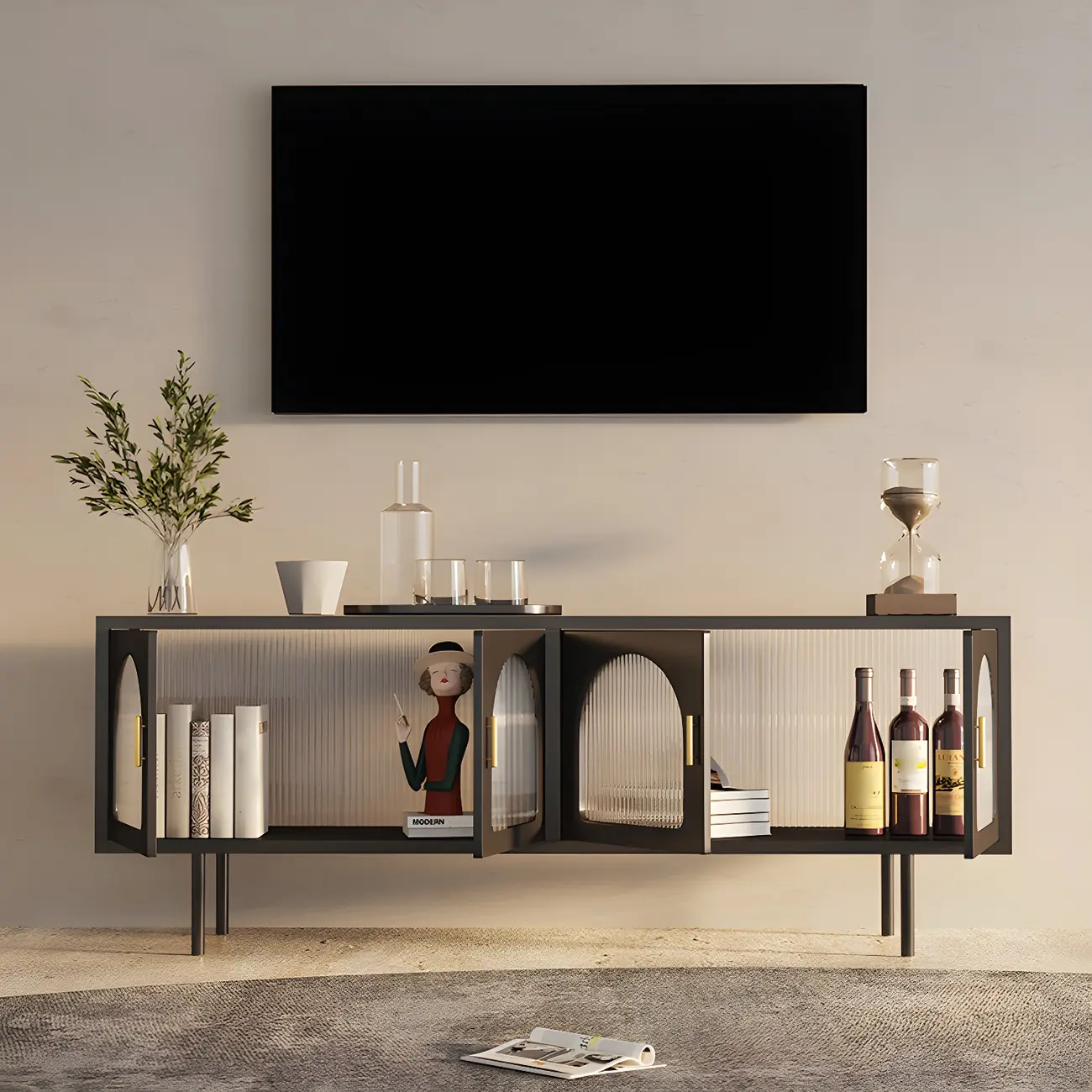 Minimalist Metal TV Stand with Storage and Shelves for Home Use Image - 1 | homeyfad