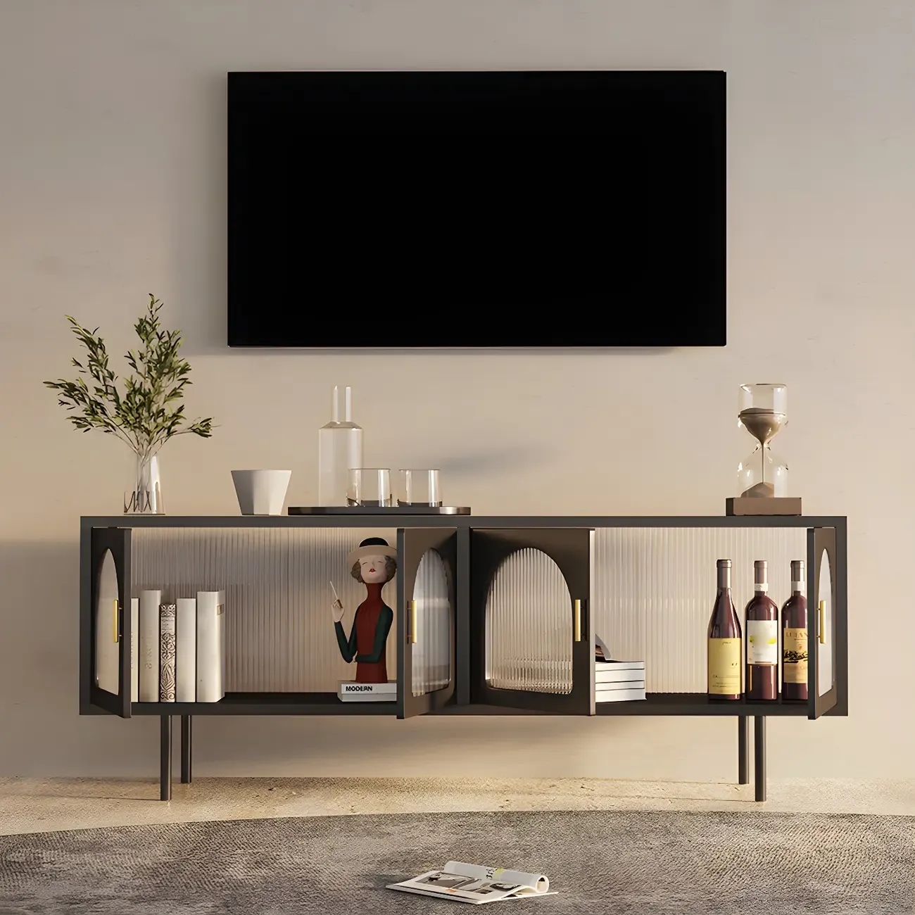 Minimalist Metal TV Stand with Storage and Shelves for Home Use Image - 1