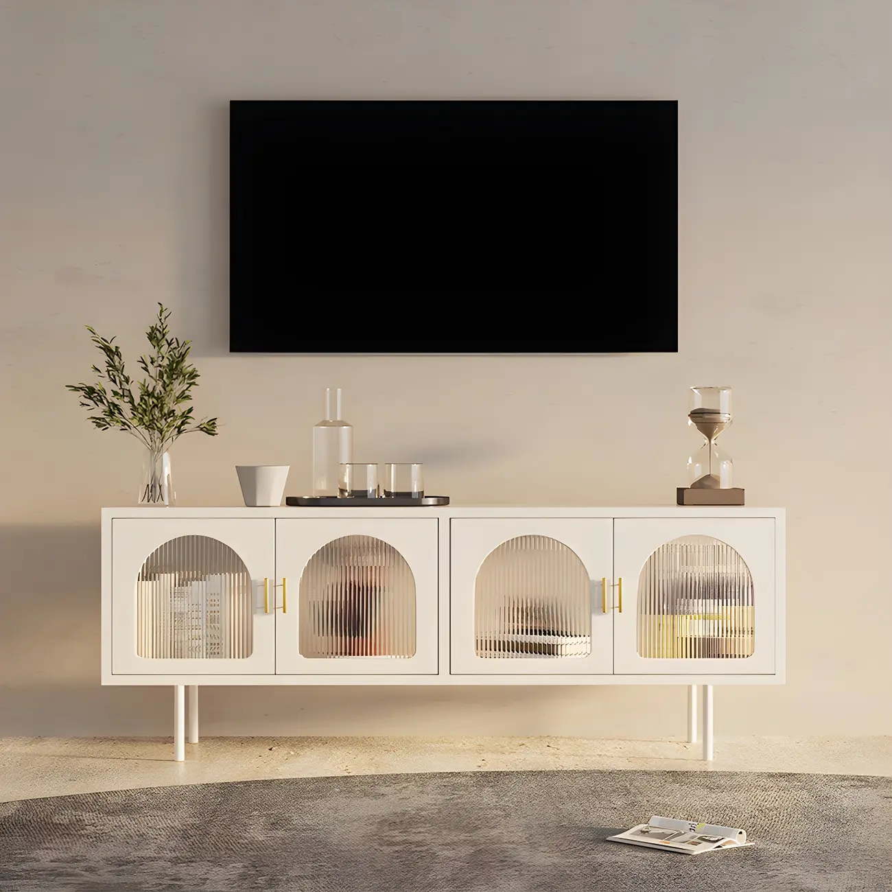 Minimalist Metal TV Stand with Storage and Shelves for Home Use Image - 3 | homeyfad