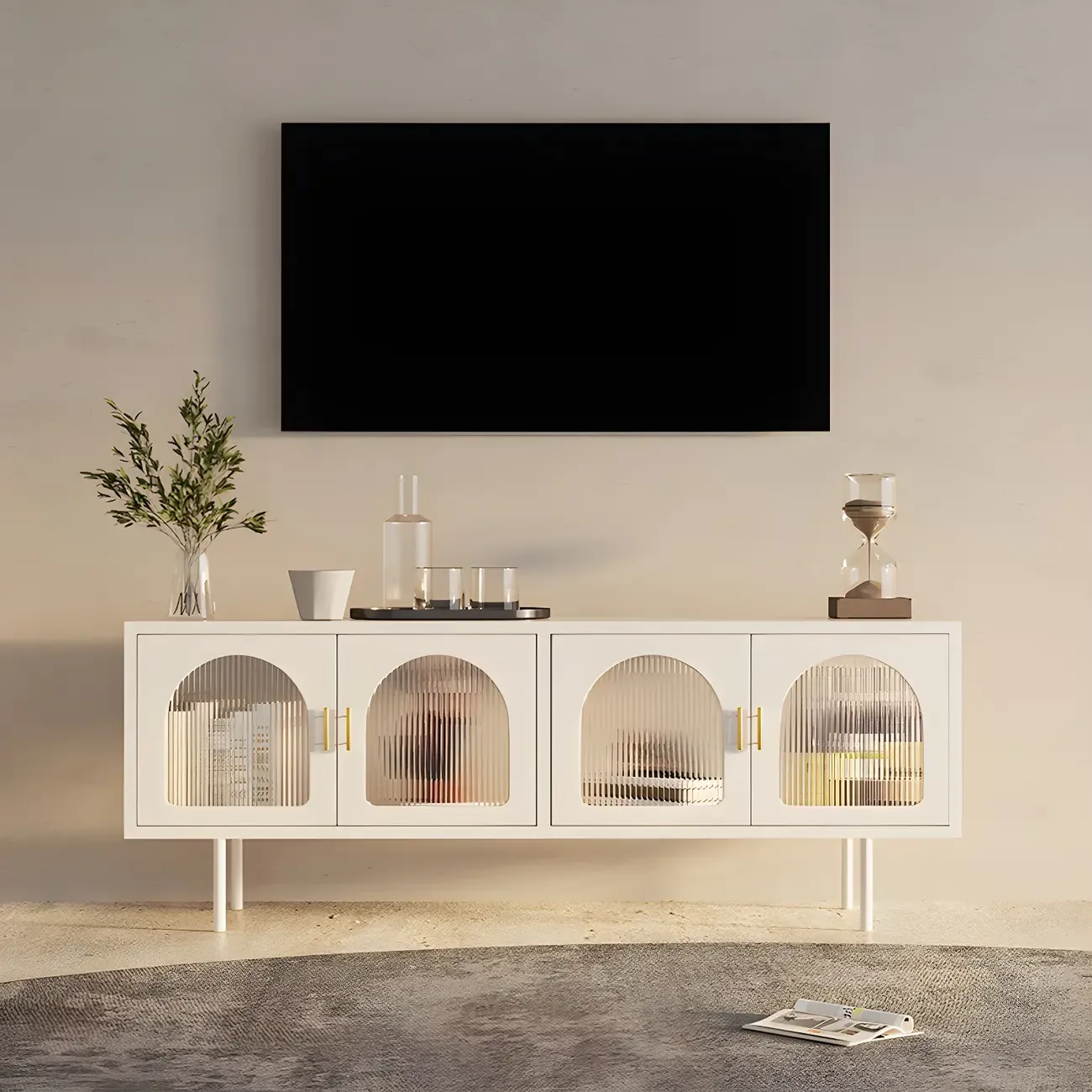 Minimalist Metal TV Stand with Storage and Shelves for Home Use Image - 3
