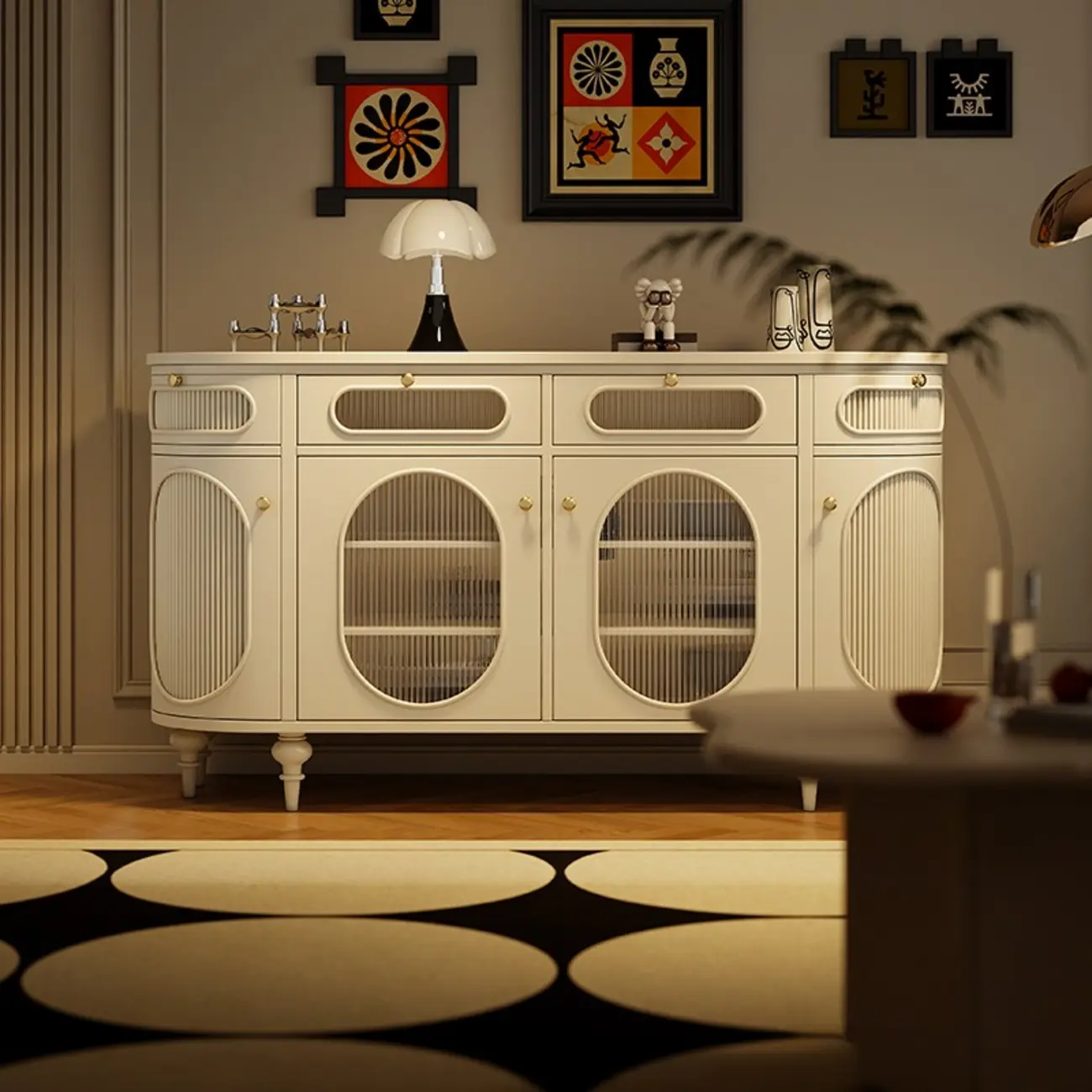 Free-standing Elegant Cabinet with Glass Doors & Drawers Image - 1 | homeyfad