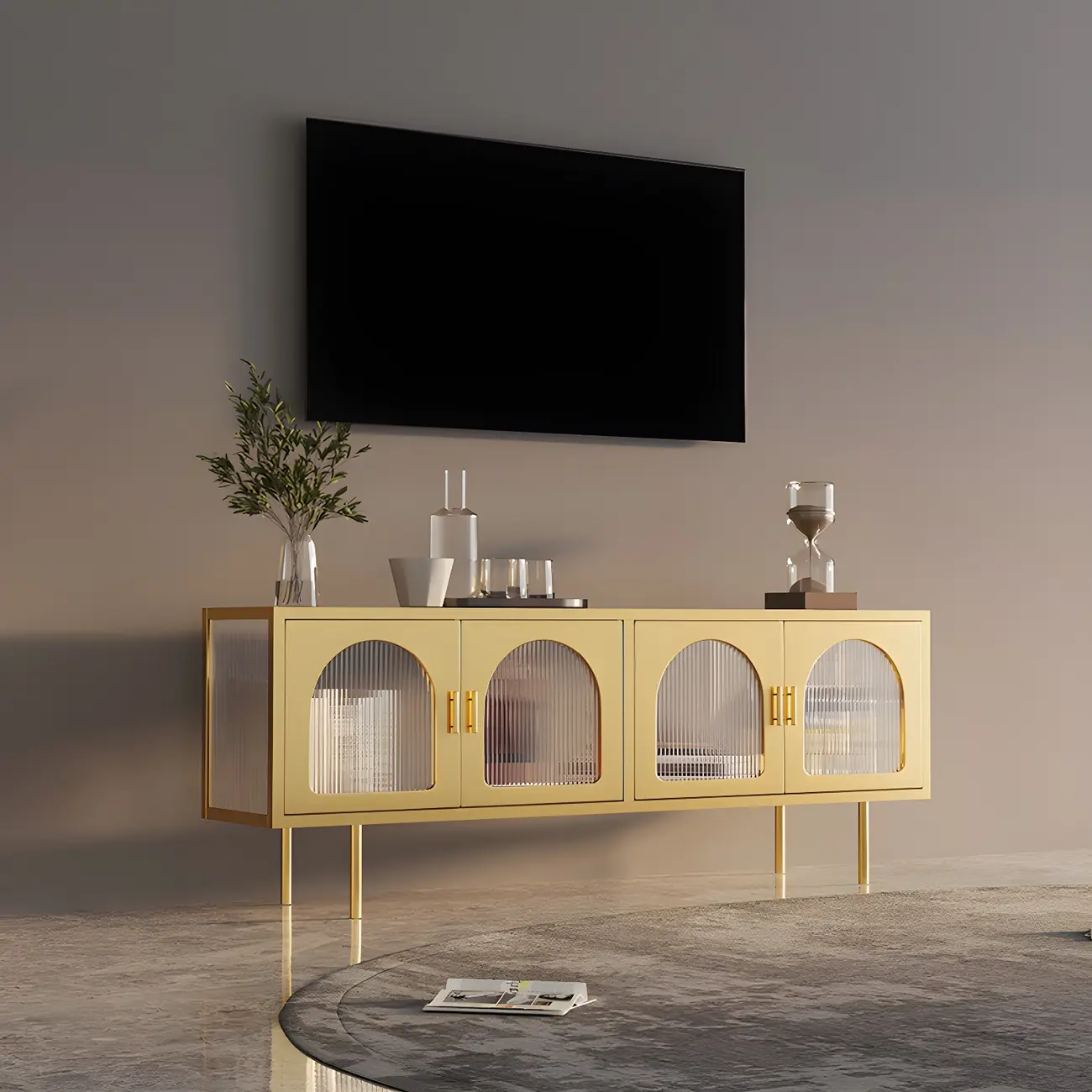 Minimalist Metal TV Stand with Storage and Shelves for Home Use Image - 4 | homeyfad