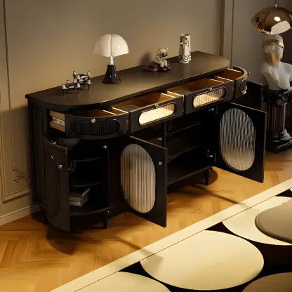 Free-standing Elegant Cabinet with Glass Doors & Drawers Image - 6