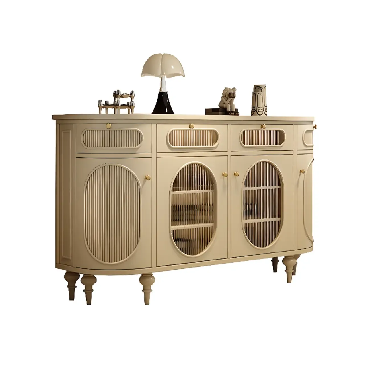 Free-standing Elegant Cabinet with Glass Doors & Drawers Image - 7