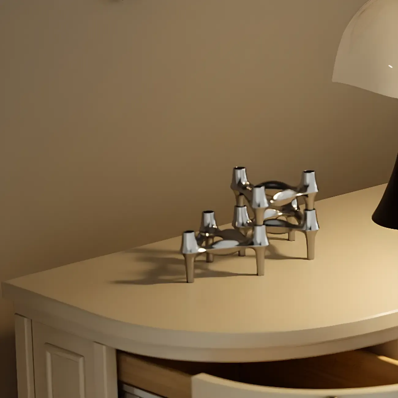 Free-standing Elegant Cabinet with Glass Doors & Drawers Image - 8