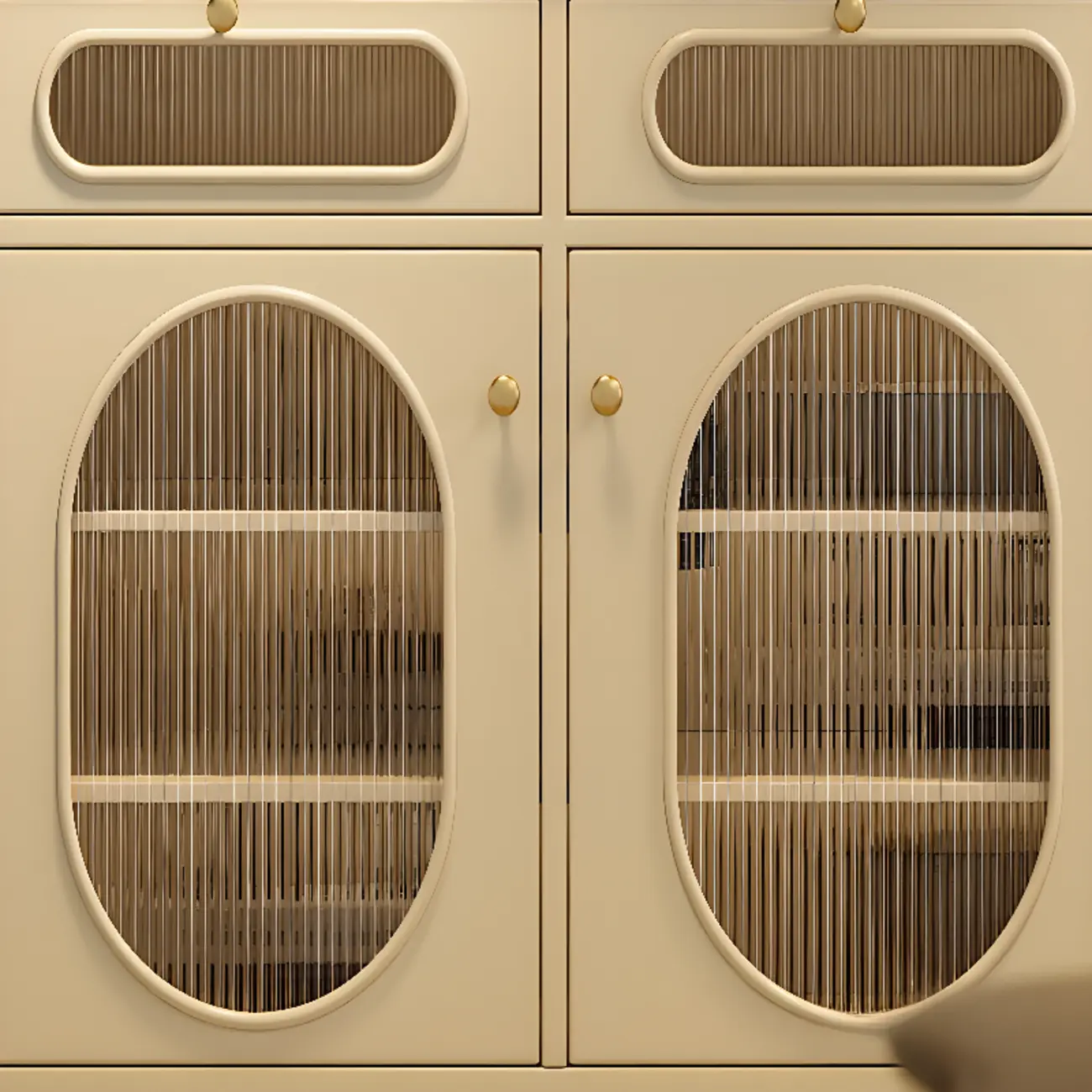 Free-standing Elegant Cabinet with Glass Doors & Drawers Image - 9 | homeyfad