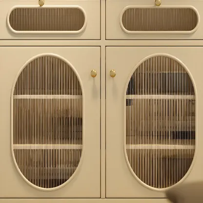 Free-standing Elegant Cabinet with Glass Doors & Drawers Image - 9