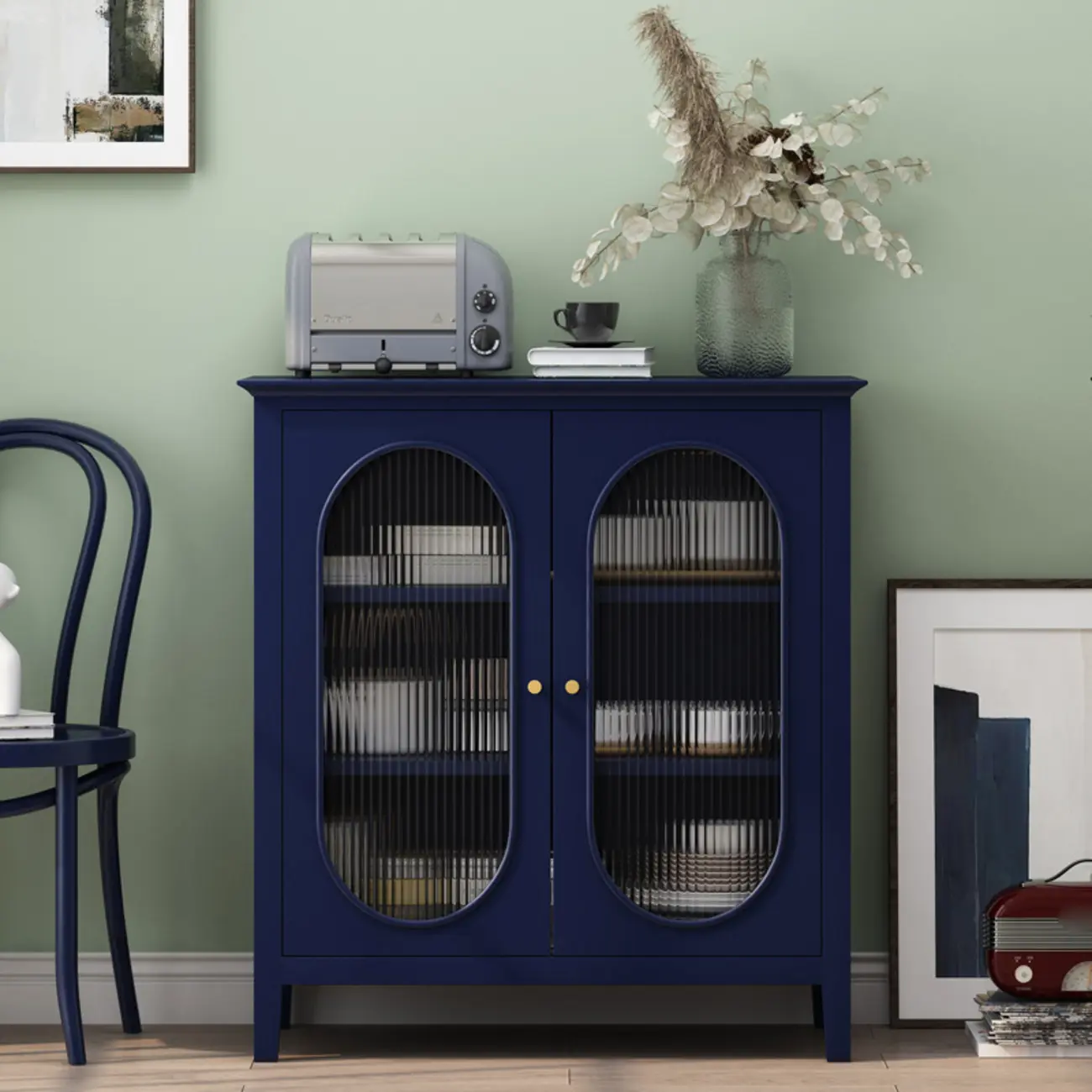 Modern Wood Free Standing Accent Cabinet  with Glass Doors Image - 5 | homeyfad