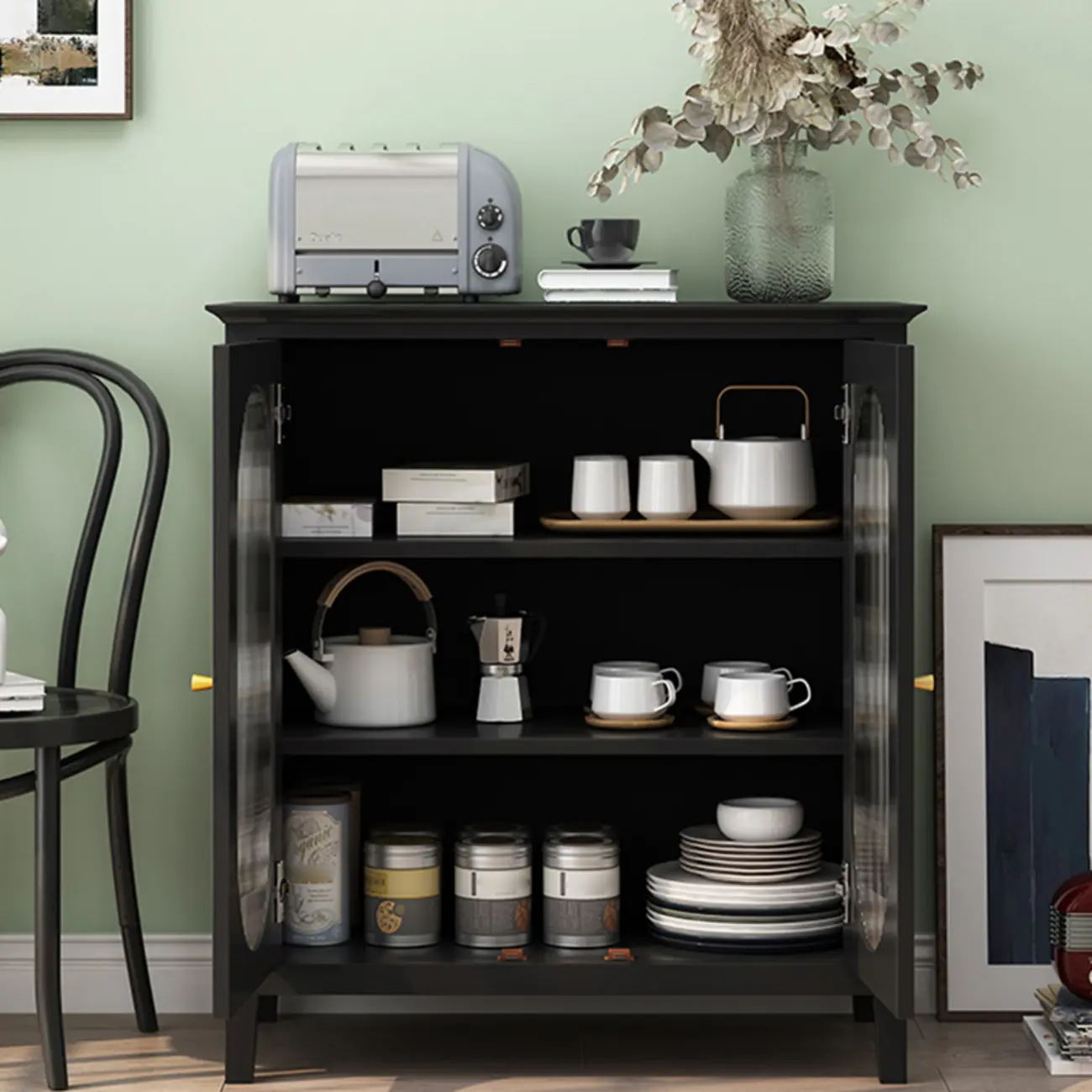 Modern Wood Free Standing Accent Cabinet  with Glass Doors Image - 3 | homeyfad