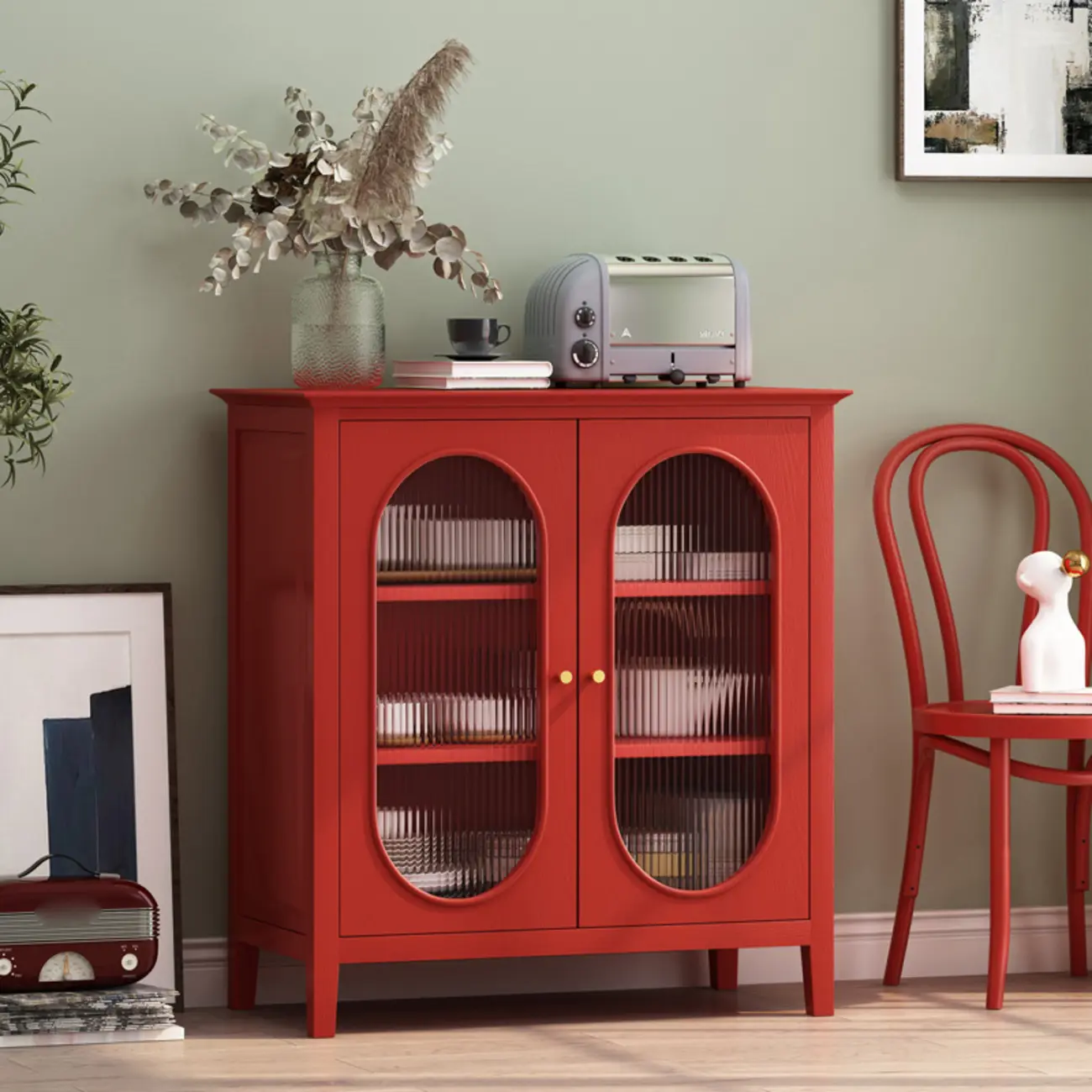 Modern Wood Free Standing Accent Cabinet  with Glass Doors Image - 4 | homeyfad