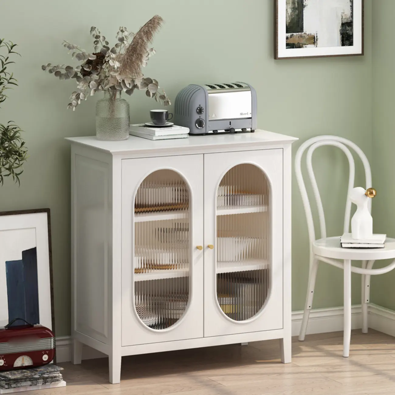 Modern Wood Free Standing Accent Cabinet  with Glass Doors Image - 2 | homeyfad