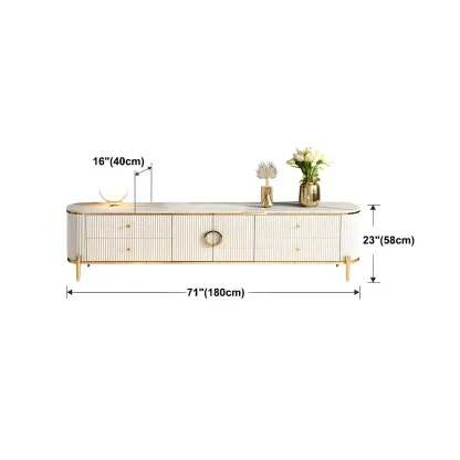 Glam White Stone TV Stand with Drawers and Legs for Home Image - 11