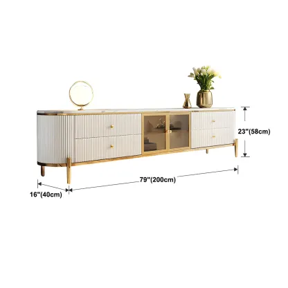 Glam White Stone TV Stand with Drawers and Legs for Home Image - 12