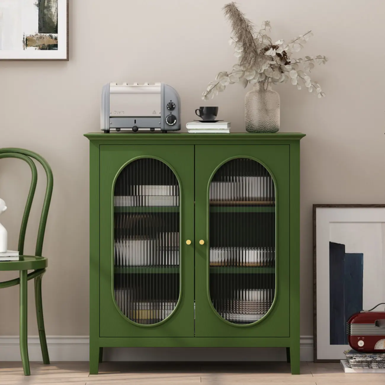Modern Wood Free Standing Accent Cabinet  with Glass Doors Image - 11 | homeyfad
