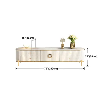 Glam White Stone TV Stand with Drawers and Legs for Home Image - 13