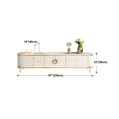 Glam White Stone TV Stand with Drawers and Legs for Home Image - 15