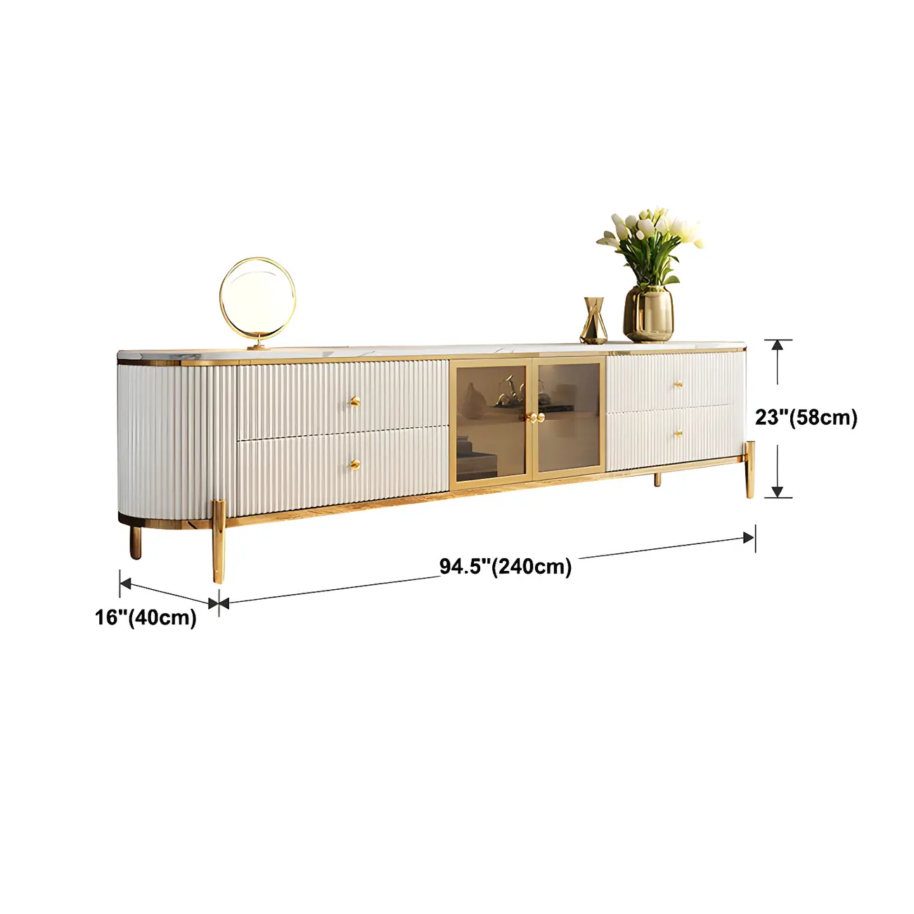 Glam White Stone TV Stand with Drawers and Legs for Home Image - 16 | homeyfad