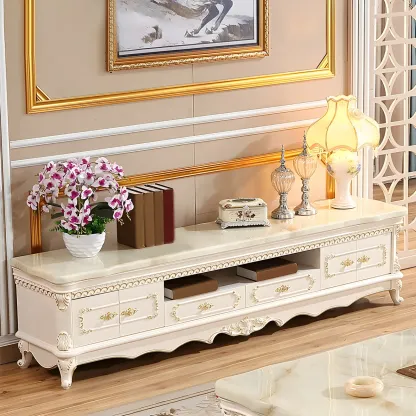 Glam Marble Top TV Stand with Drawers for Living Room Image - 1