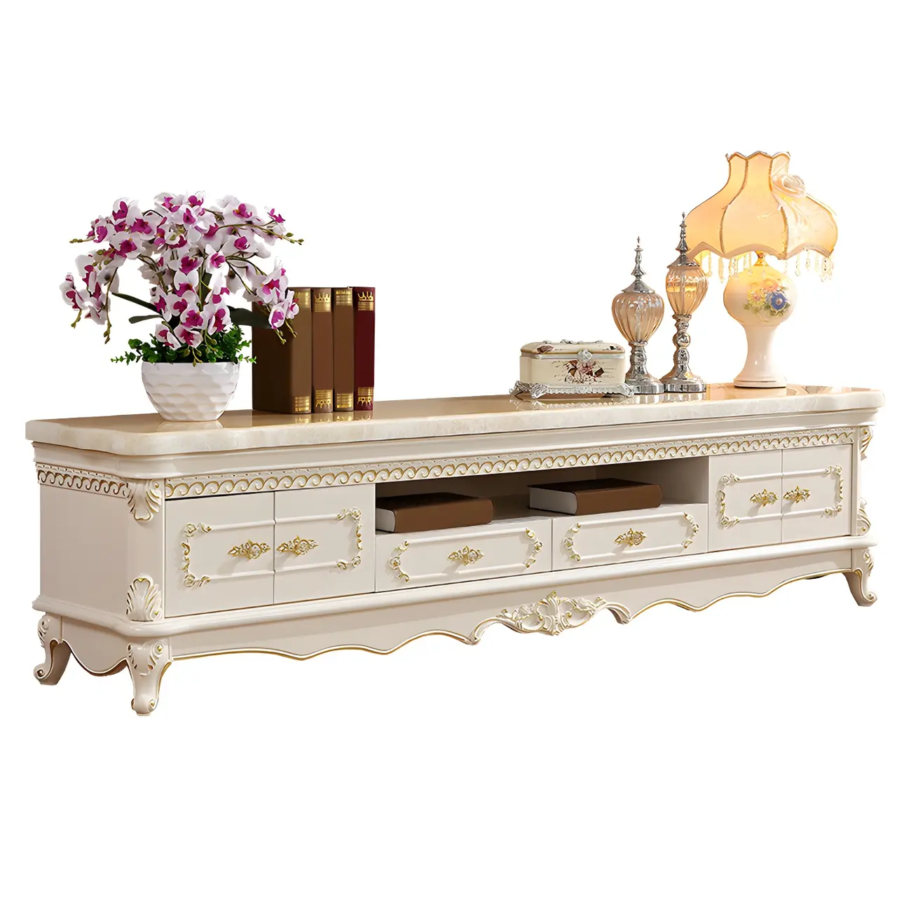 Glam Marble Top TV Stand with Drawers for Living Room Image - 5 | homeyfad