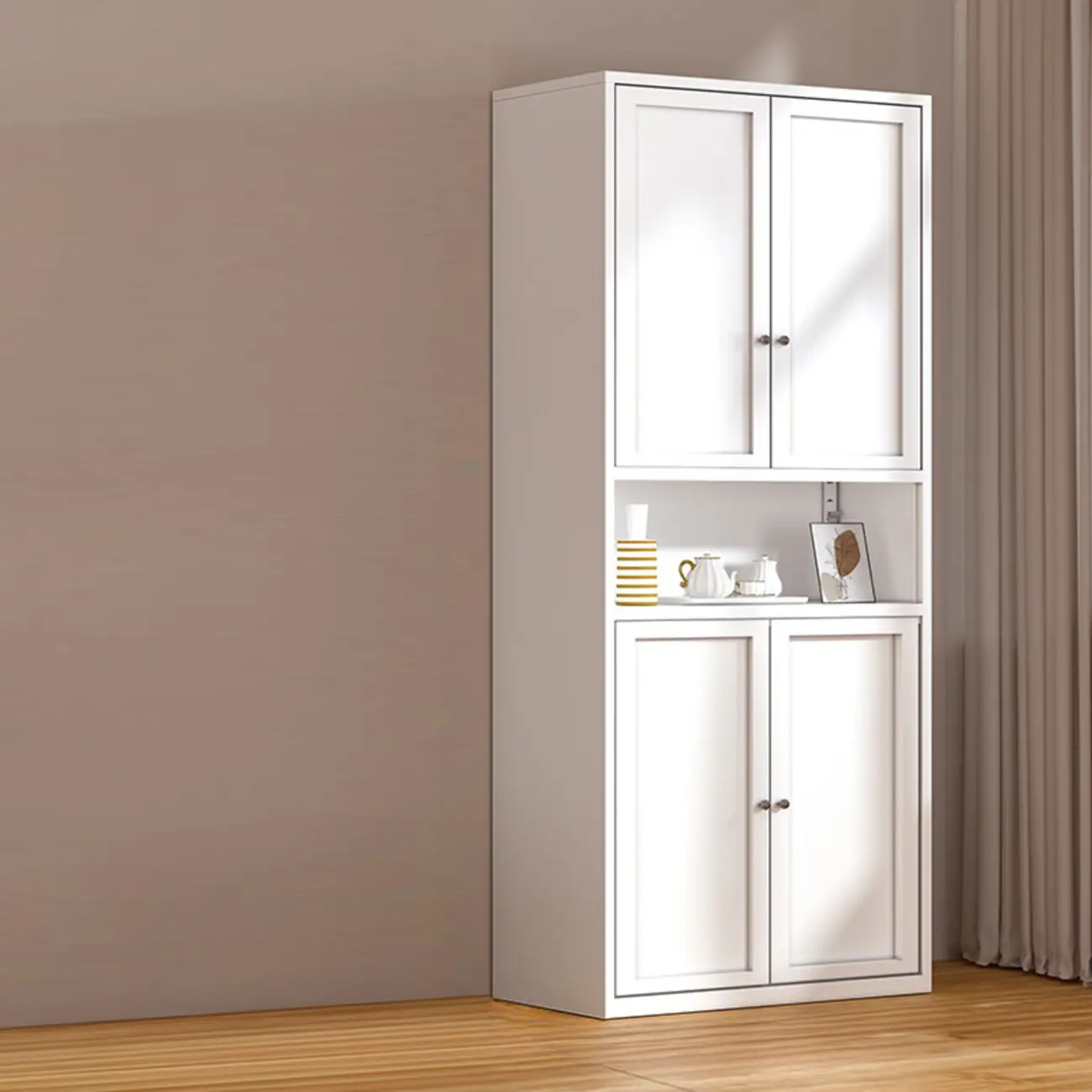 79'' White Alloy Rectangle Storage Cabinet with Exterior Shelf Image - 6 | homeyfad