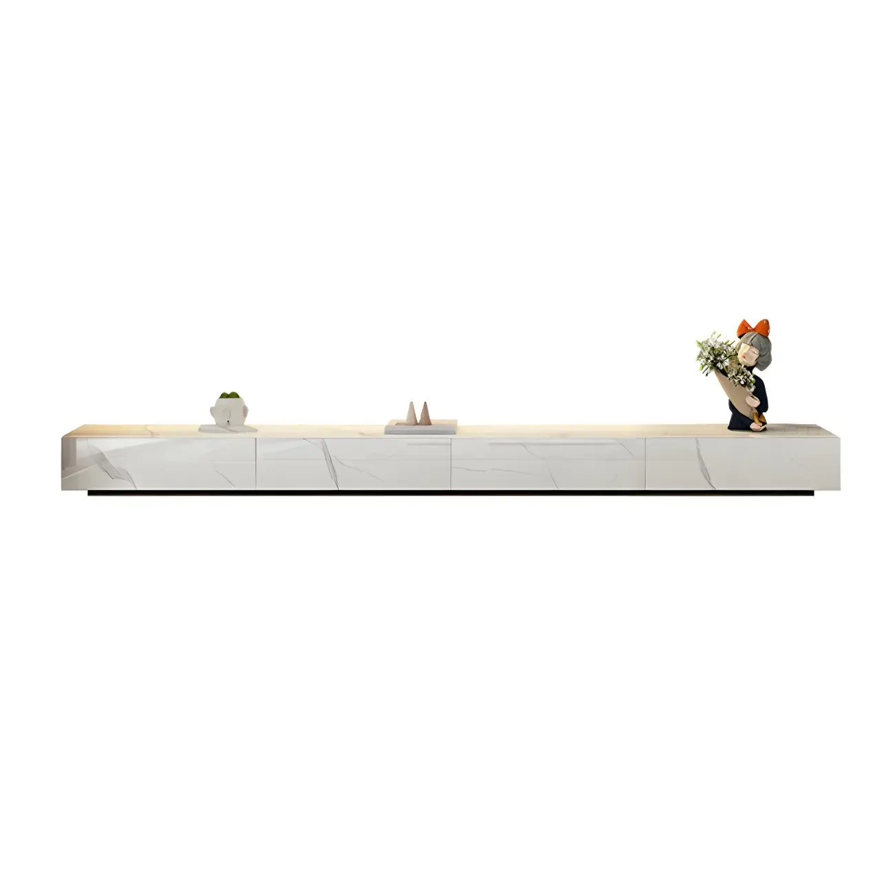 Modern White Stone TV Stand with Enclosed Storage for Home Image - 7