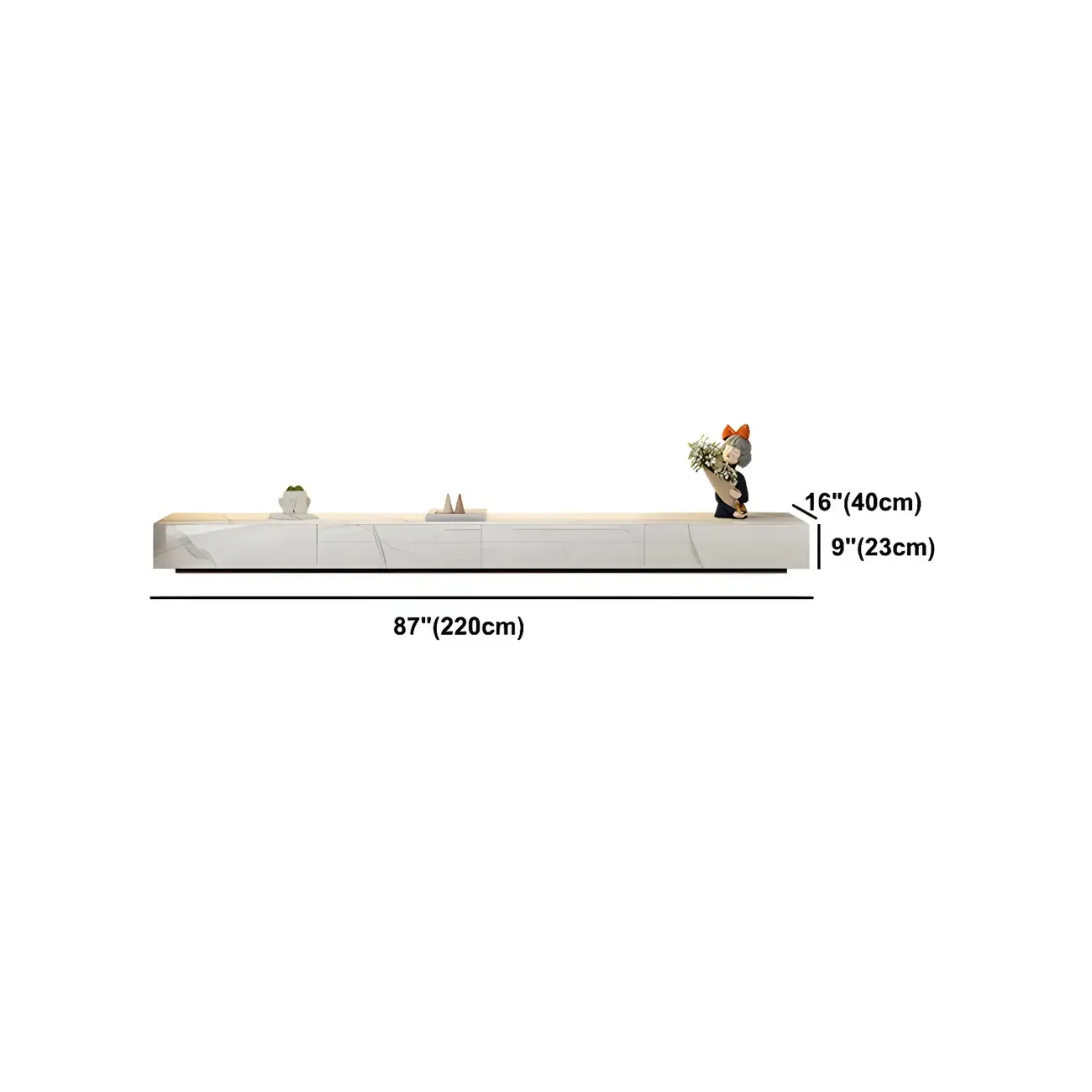 Modern White Stone TV Stand with Enclosed Storage for Home Image - 15