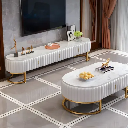 Nordic Marble TV Stand with Enclosed Storage for Living Room Image - 2
