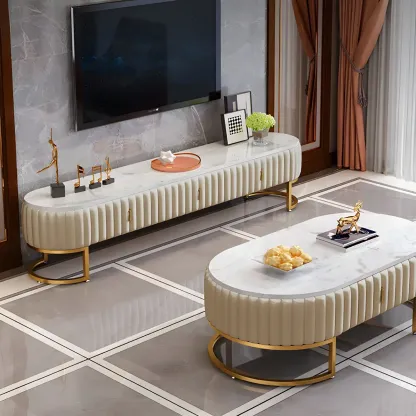 Nordic Marble TV Stand with Enclosed Storage for Living Room Image - 3