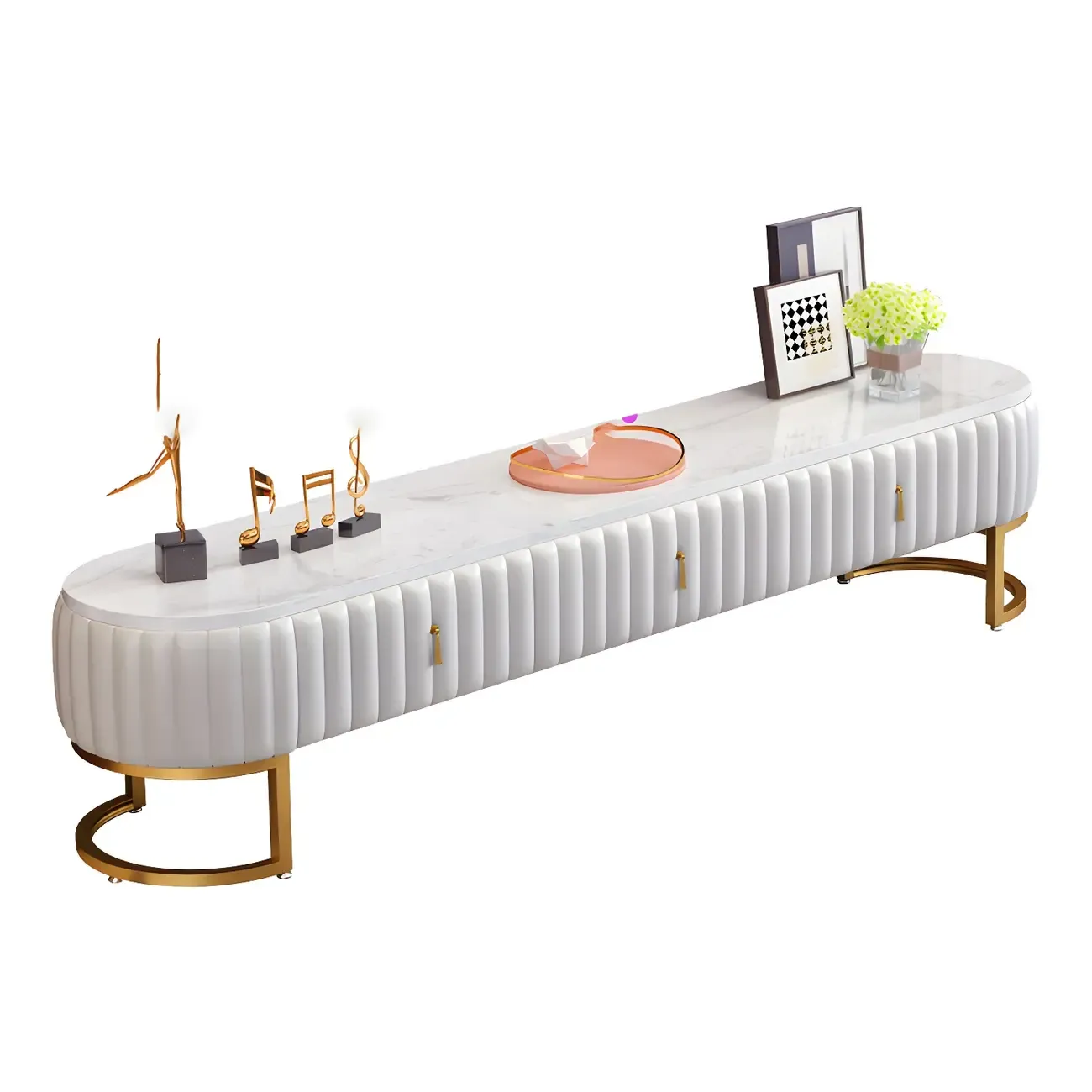 Nordic Marble TV Stand with Enclosed Storage for Living Room Image - 5