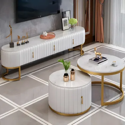 Nordic Marble TV Stand with Enclosed Storage for Living Room Image - 8