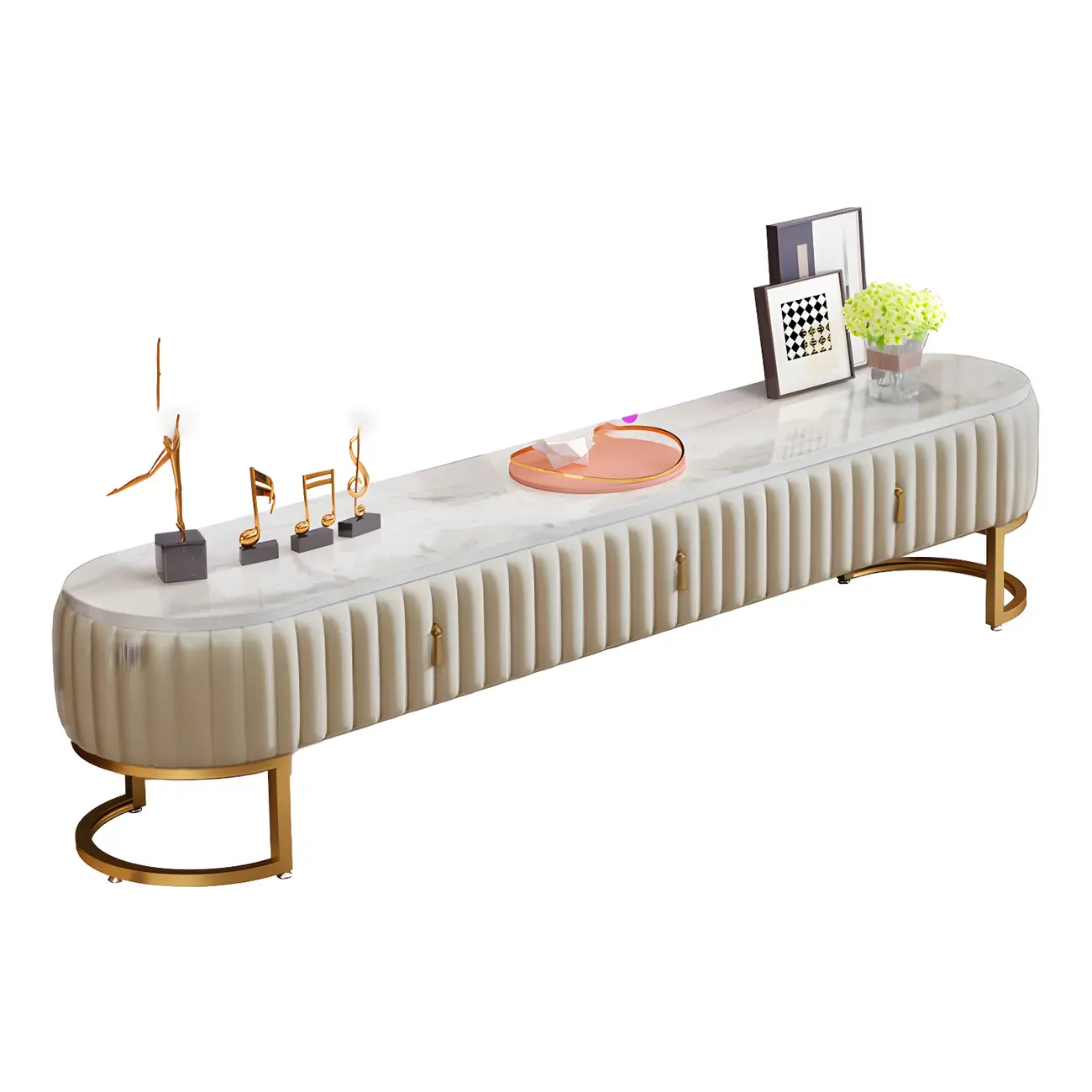 Nordic Marble TV Stand with Enclosed Storage for Living Room Image - 9 | homeyfad