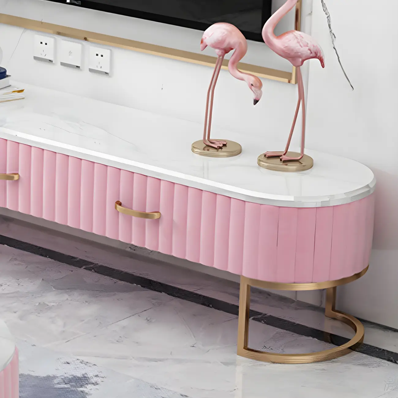 Nordic Marble TV Stand with Enclosed Storage for Living Room Image - 10 | homeyfad