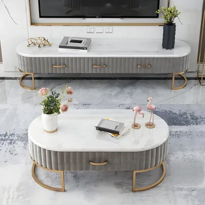 Nordic Marble TV Stand with Enclosed Storage for Living Room Image - 13