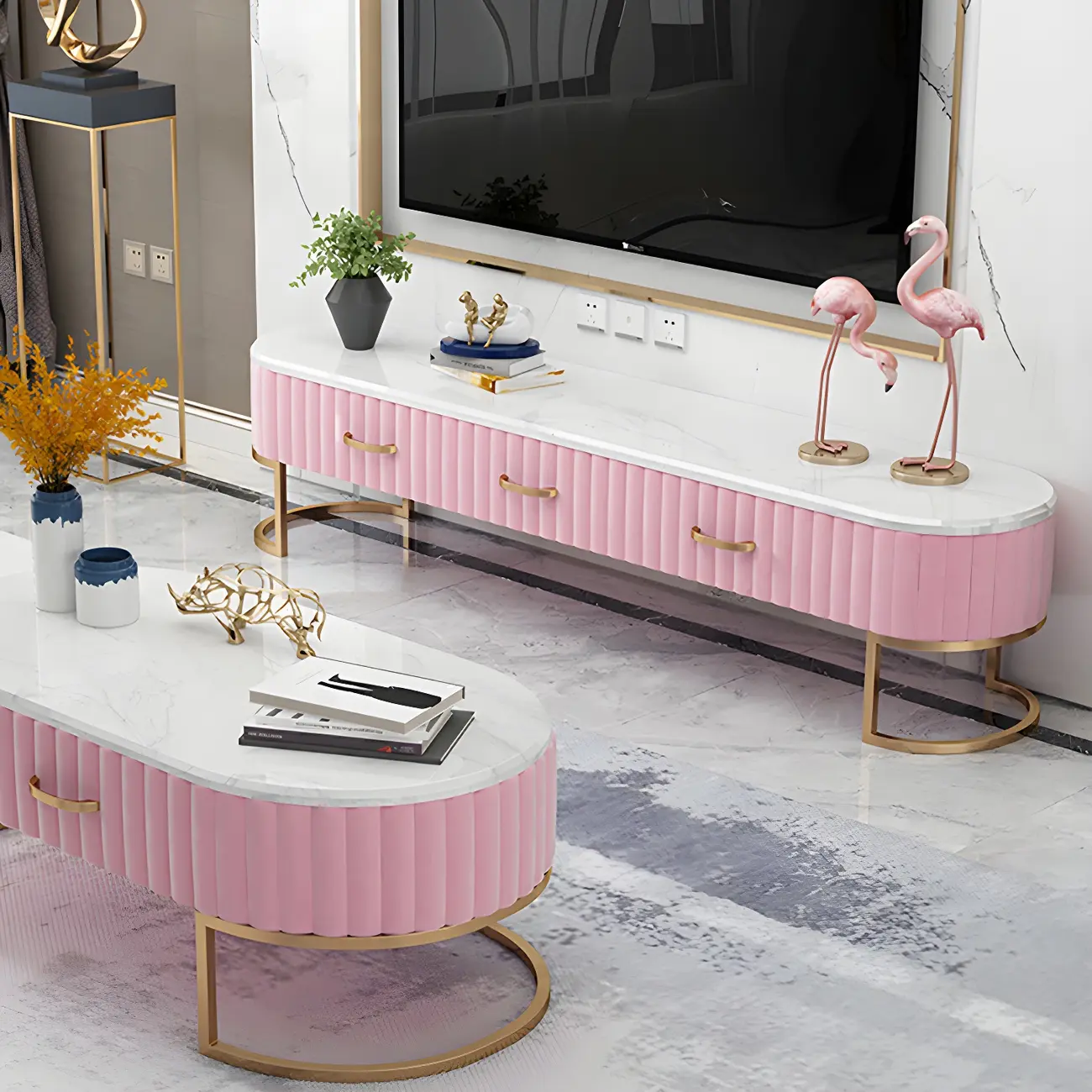 Nordic Marble TV Stand with Enclosed Storage for Living Room Image - 14 | homeyfad