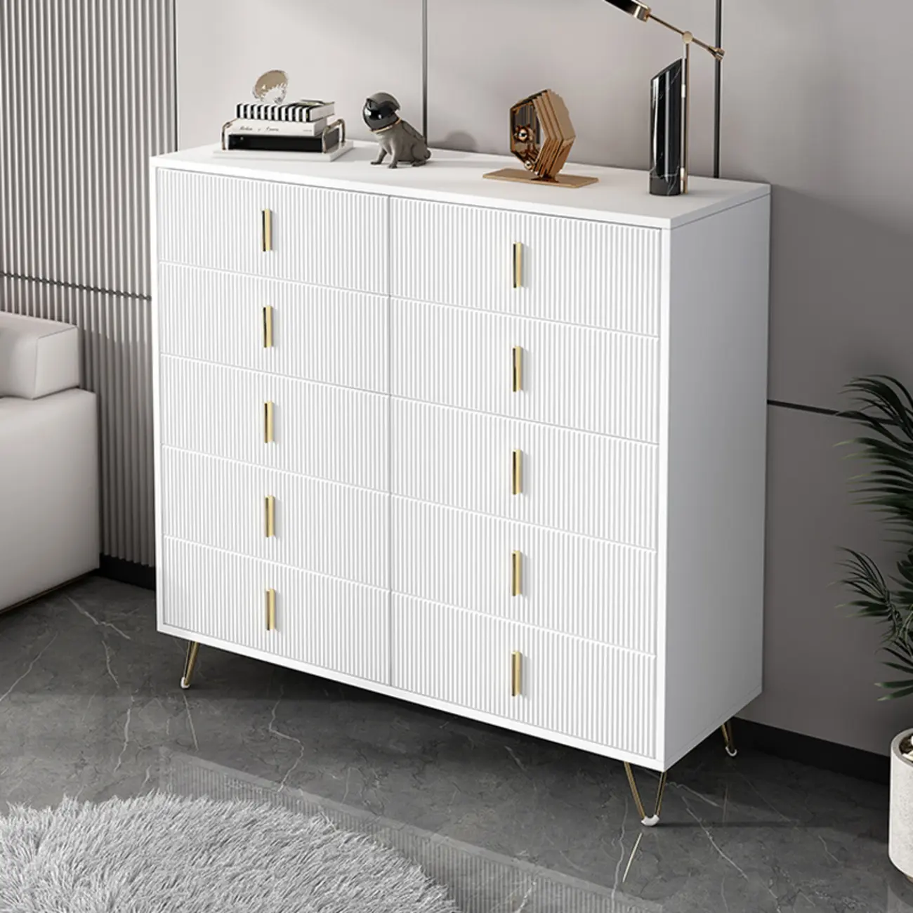 4 Legs Wood Storage Chest with Doors & Drawers for Home Image - 5 | homeyfad