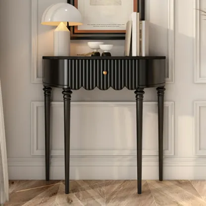 Mid-Century Black Wooden Half-Moon Console Table Image - 4
