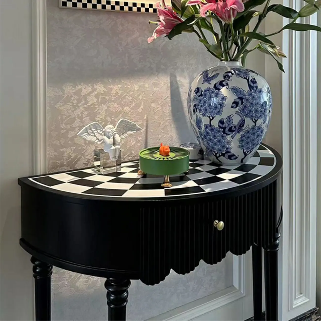 Mid-Century Black Wooden Half-Moon Console Table Image - 6 | homeyfad