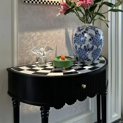 Mid-Century Black Wooden Half-Moon Console Table Image - 6