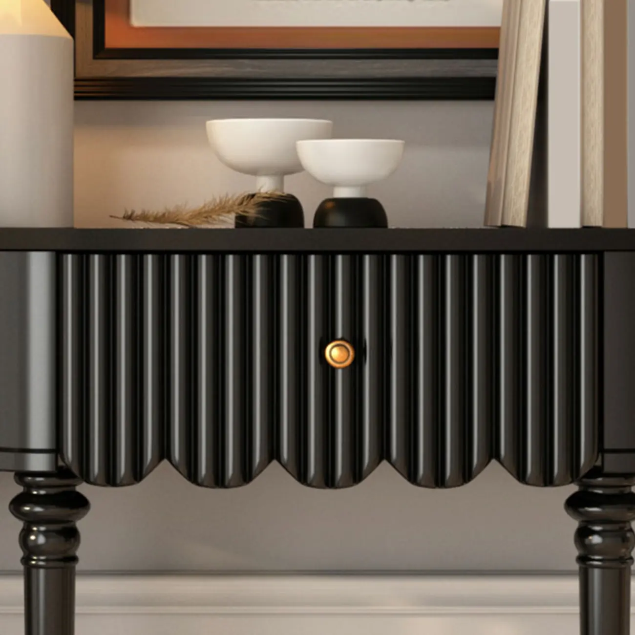 Mid-Century Black Wooden Half-Moon Console Table Image - 8 | homeyfad