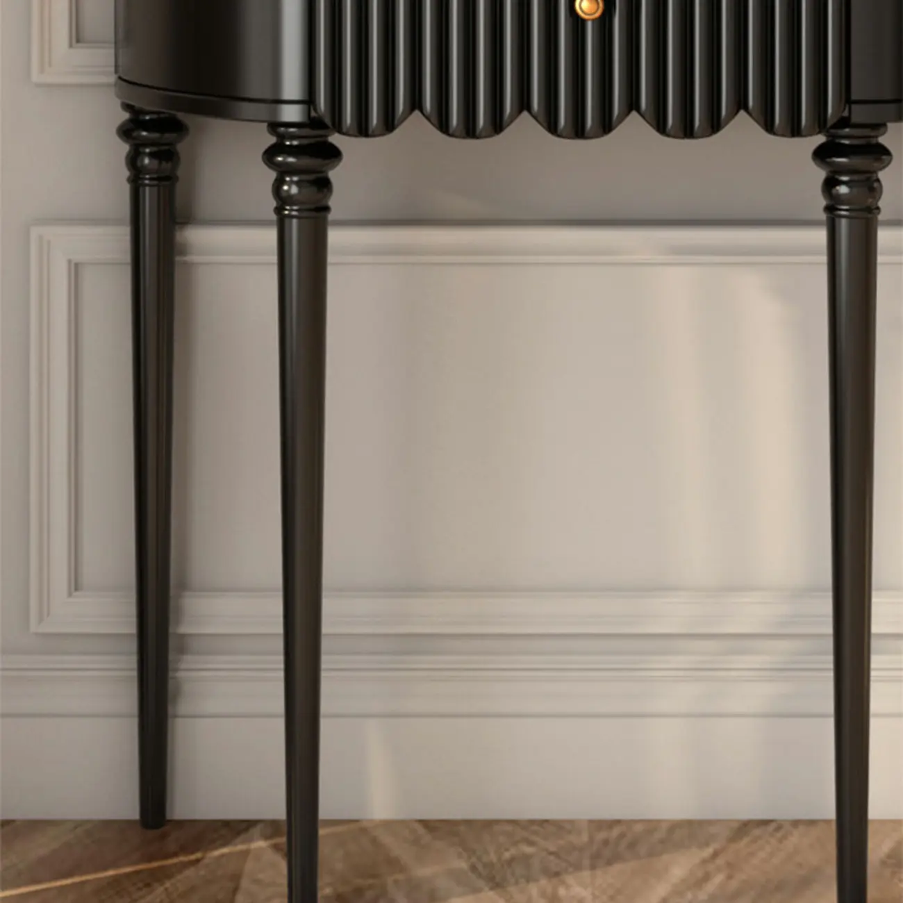 Mid-Century Black Wooden Half-Moon Console Table Image - 9 | homeyfad