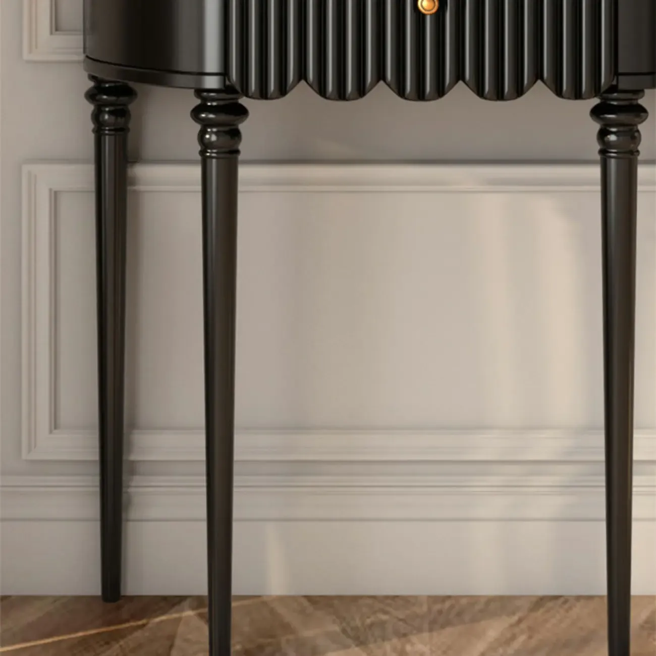 Mid-Century Black Wooden Half-Moon Console Table Image - 9