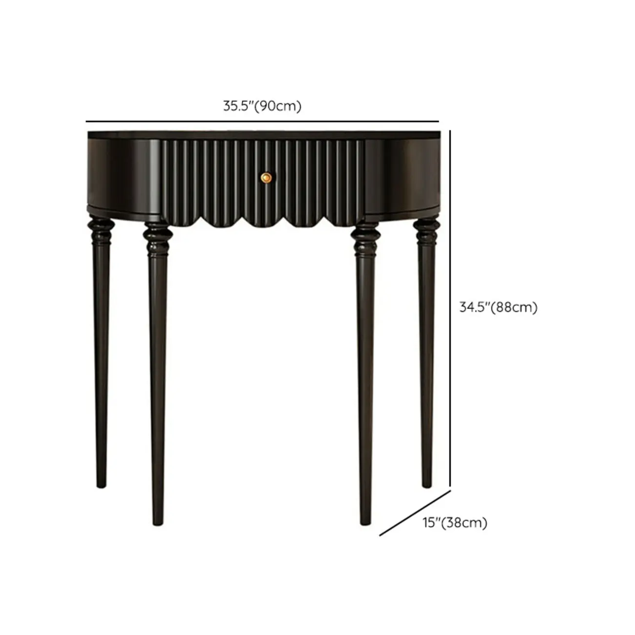 Mid-Century Black Wooden Half-Moon Console Table #size