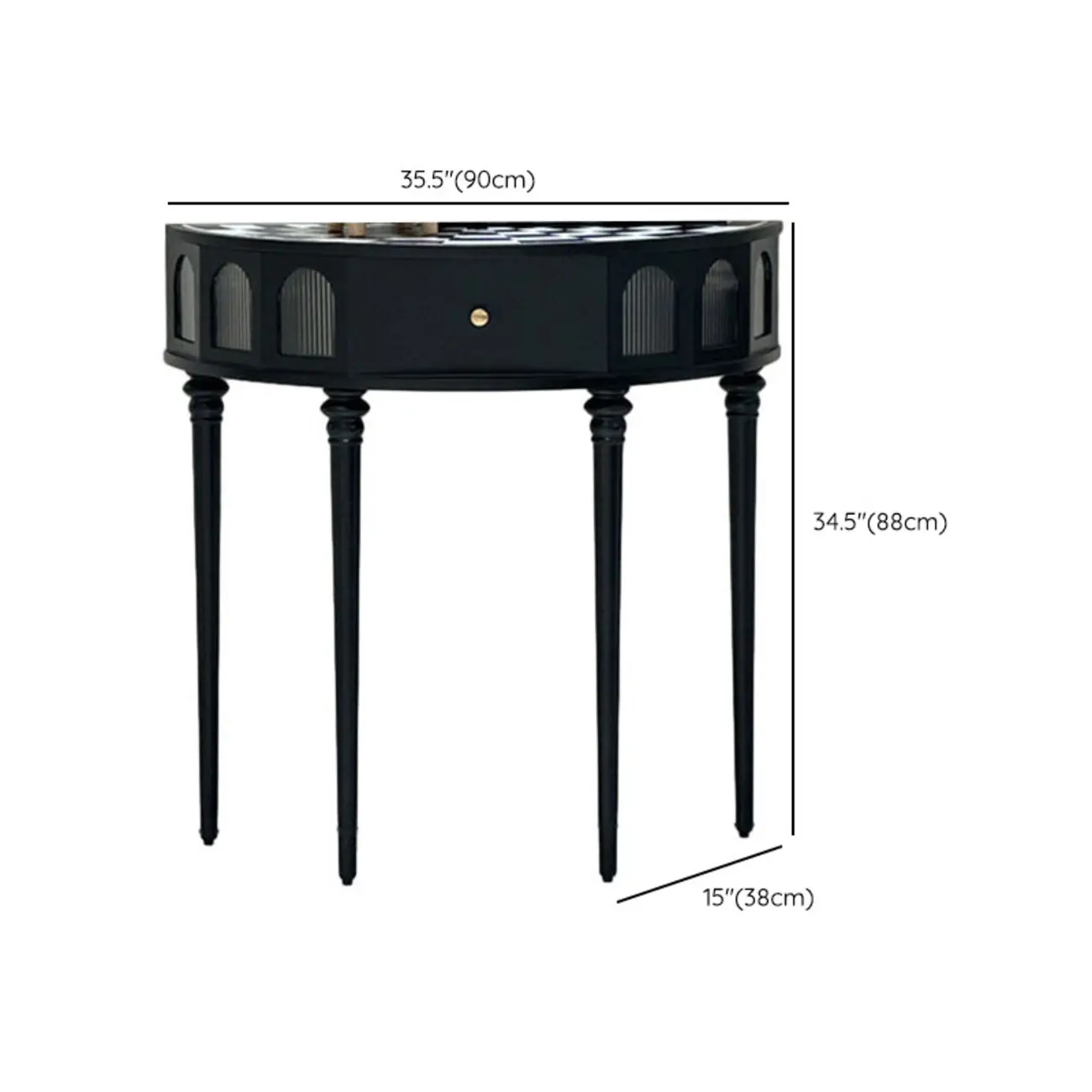 Mid-Century Black Wooden Half-Moon Console Table Image - 11 | homeyfad