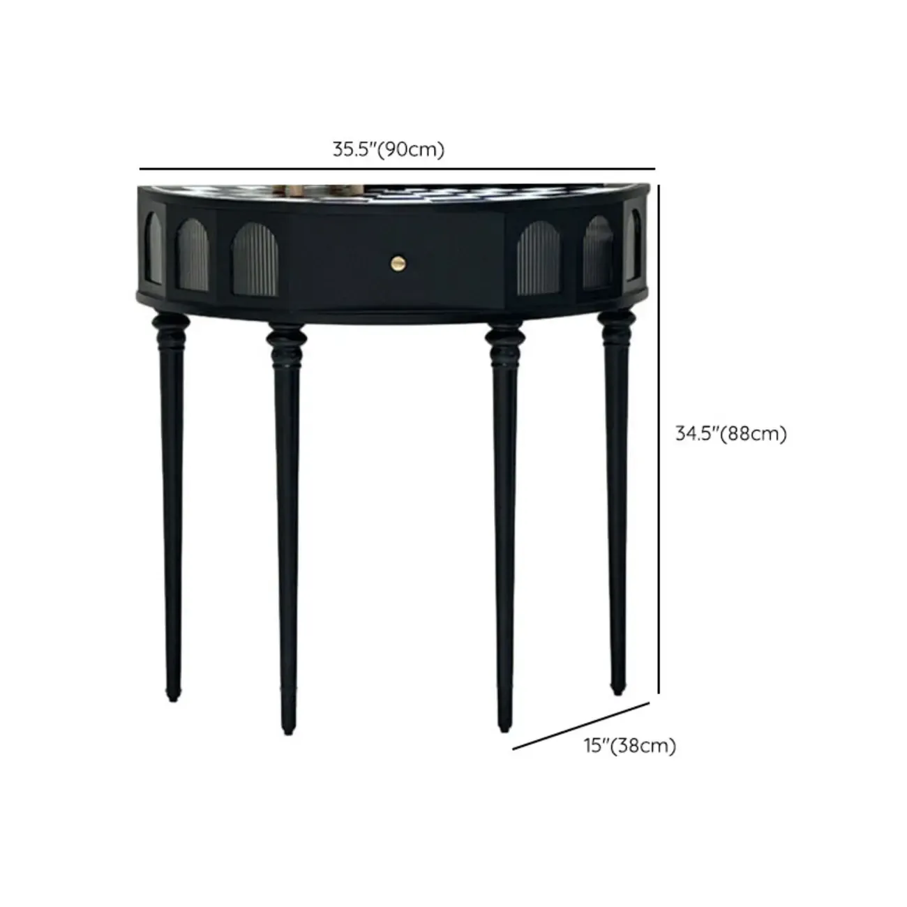 Mid-Century Black Wooden Half-Moon Console Table Image - 11