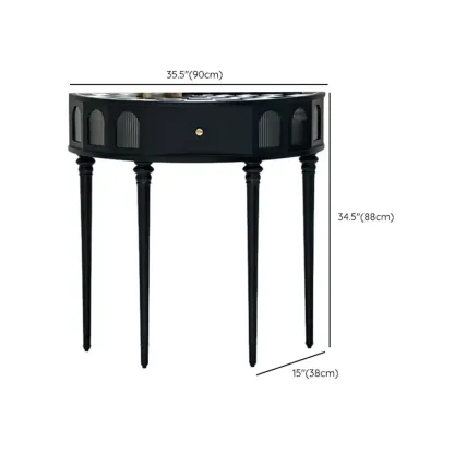 Mid-Century Black Wooden Half-Moon Console Table Image - 11