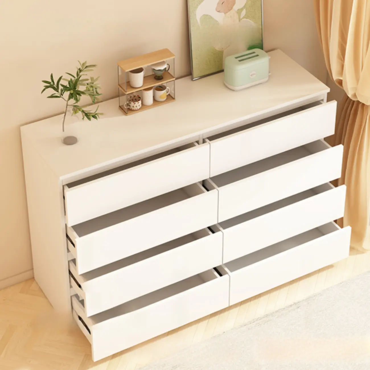 White Wooden Rectangle Accent Cabinet for Living Room Decor Image - 9 | homeyfad